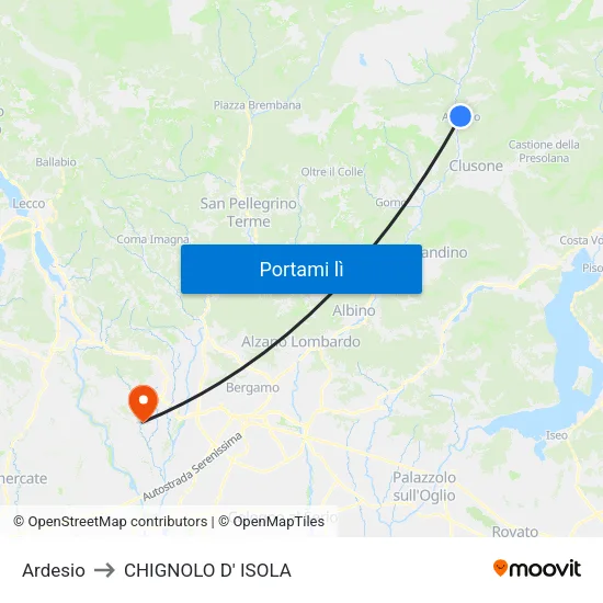 Ardesio to CHIGNOLO D' ISOLA map