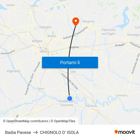 Badia Pavese to CHIGNOLO D' ISOLA map