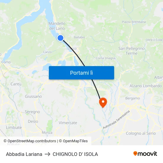 Abbadia Lariana to CHIGNOLO D' ISOLA map