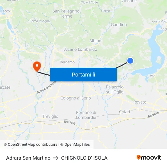 Adrara San Martino to CHIGNOLO D' ISOLA map
