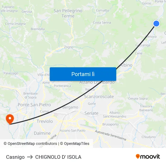 Casnigo to CHIGNOLO D' ISOLA map