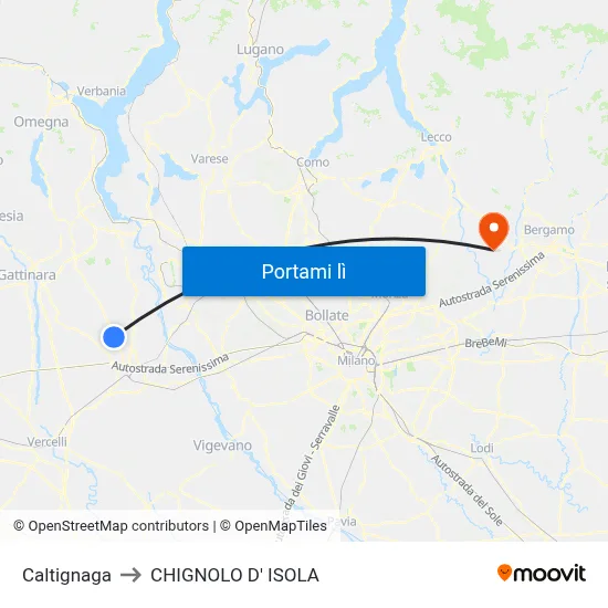 Caltignaga to CHIGNOLO D' ISOLA map
