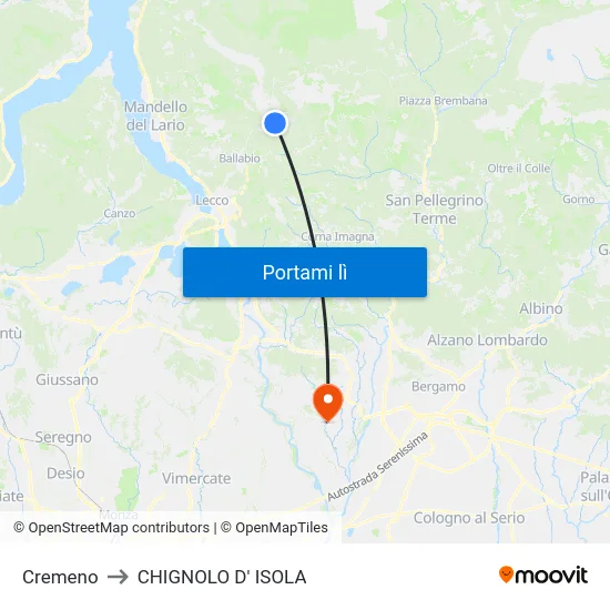 Cremeno to CHIGNOLO D' ISOLA map