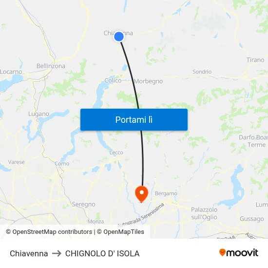 Chiavenna to CHIGNOLO D' ISOLA map