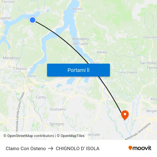 Claino Con Osteno to CHIGNOLO D' ISOLA map