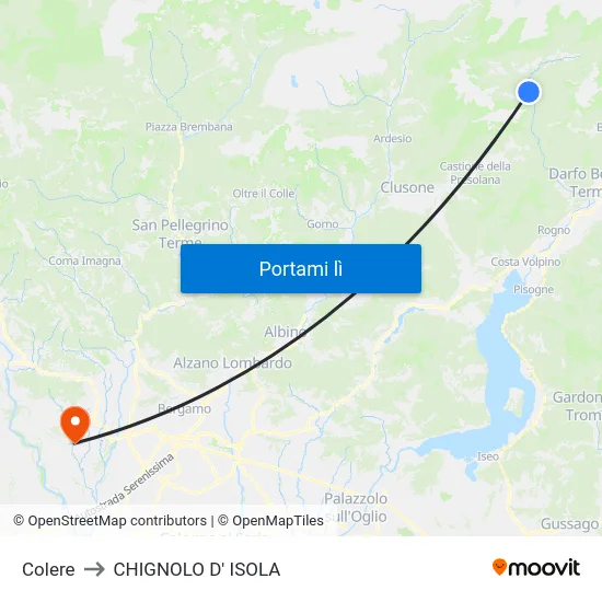 Colere to CHIGNOLO D' ISOLA map