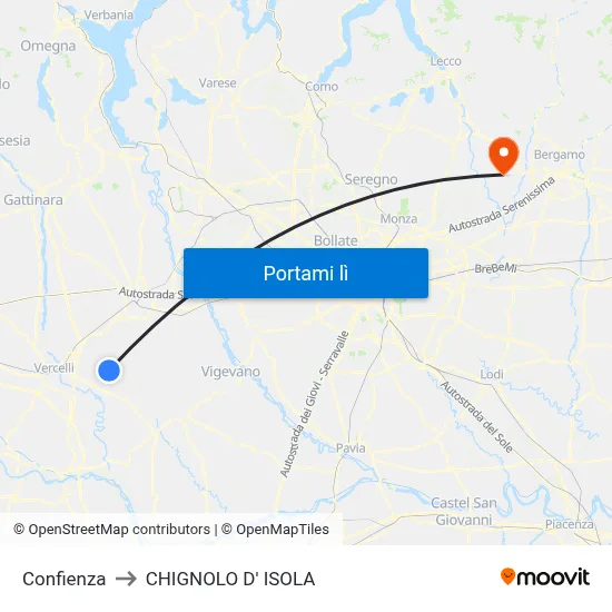 Confienza to CHIGNOLO D' ISOLA map