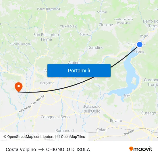 Costa Volpino to CHIGNOLO D' ISOLA map