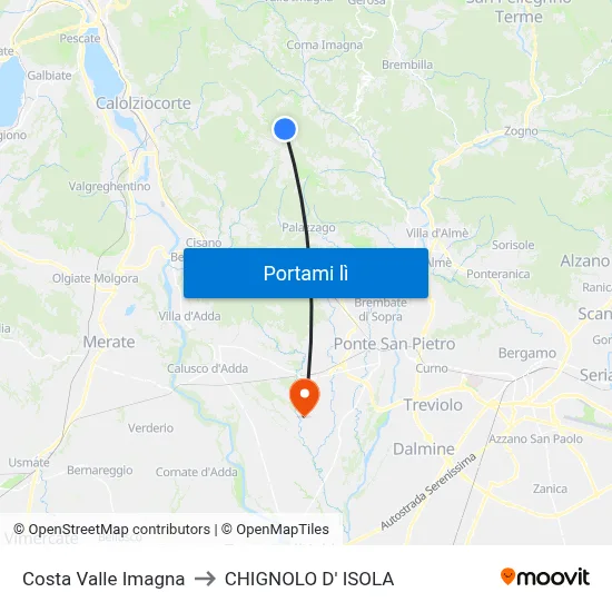 Costa Valle Imagna to CHIGNOLO D' ISOLA map