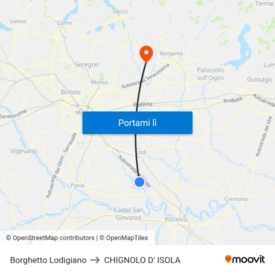 Borghetto Lodigiano to CHIGNOLO D' ISOLA map