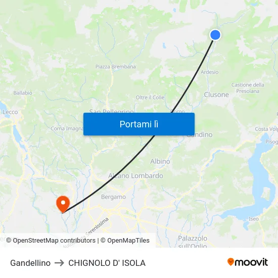 Gandellino to CHIGNOLO D' ISOLA map