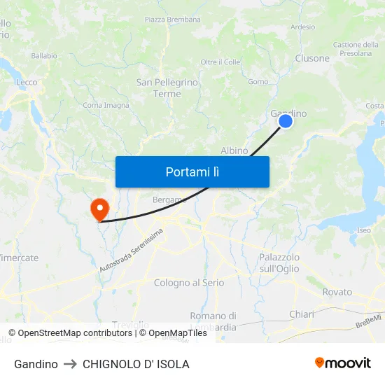 Gandino to CHIGNOLO D' ISOLA map