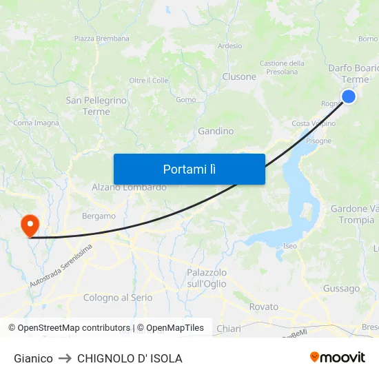 Gianico to CHIGNOLO D' ISOLA map