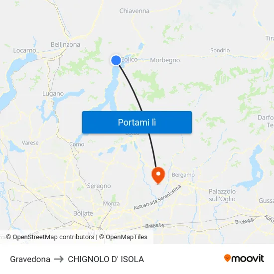 Gravedona to CHIGNOLO D' ISOLA map