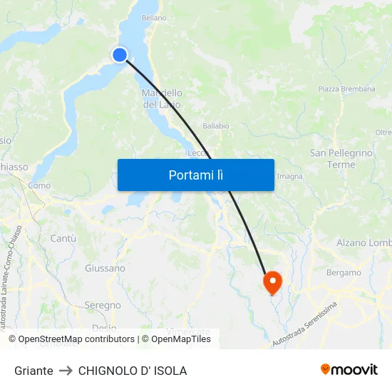Griante to CHIGNOLO D' ISOLA map