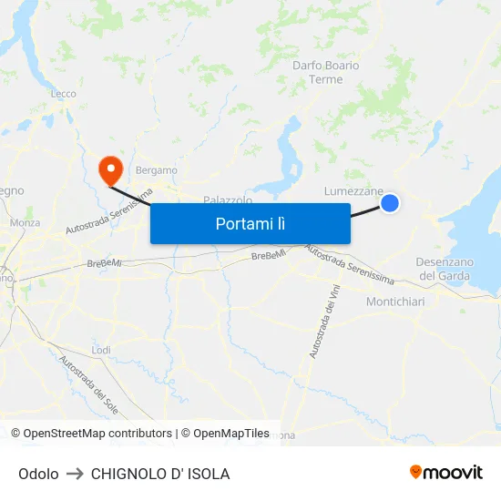 Odolo to CHIGNOLO D' ISOLA map