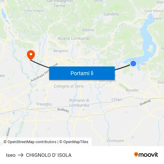 Iseo to CHIGNOLO D' ISOLA map