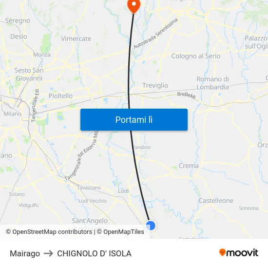 Mairago to CHIGNOLO D' ISOLA map