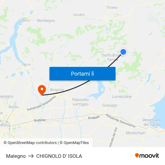 Malegno to CHIGNOLO D' ISOLA map