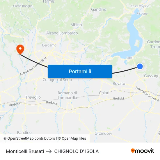 Monticelli Brusati to CHIGNOLO D' ISOLA map