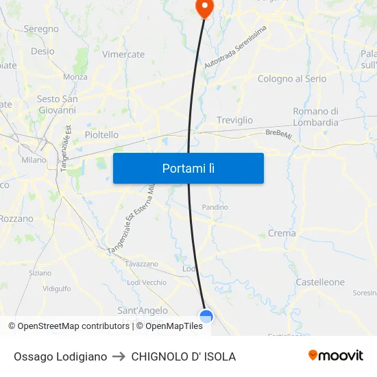 Ossago Lodigiano to CHIGNOLO D' ISOLA map