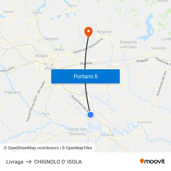 Livraga to CHIGNOLO D' ISOLA map