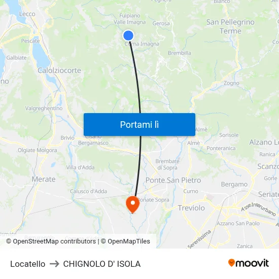 Locatello to CHIGNOLO D' ISOLA map