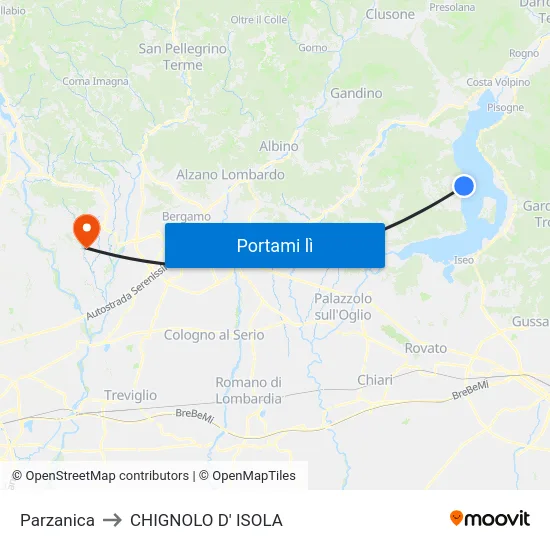 Parzanica to CHIGNOLO D' ISOLA map