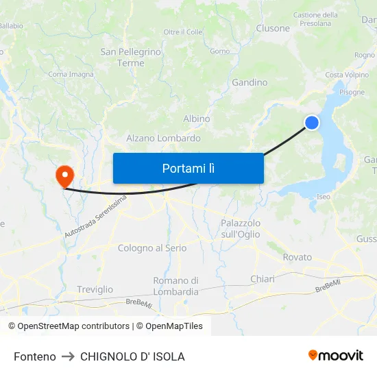 Fonteno to CHIGNOLO D' ISOLA map