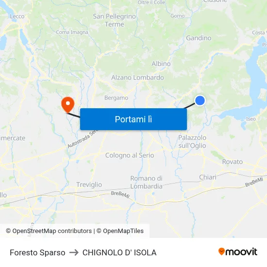 Foresto Sparso to CHIGNOLO D' ISOLA map