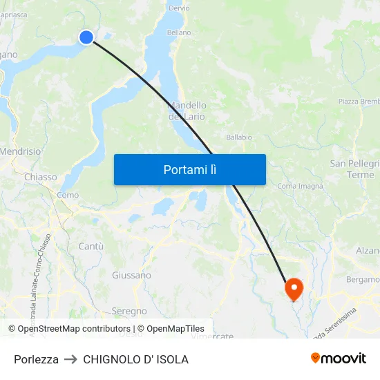 Porlezza to CHIGNOLO D' ISOLA map