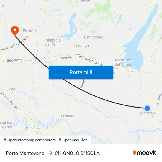 Porto Mantovano to CHIGNOLO D' ISOLA map
