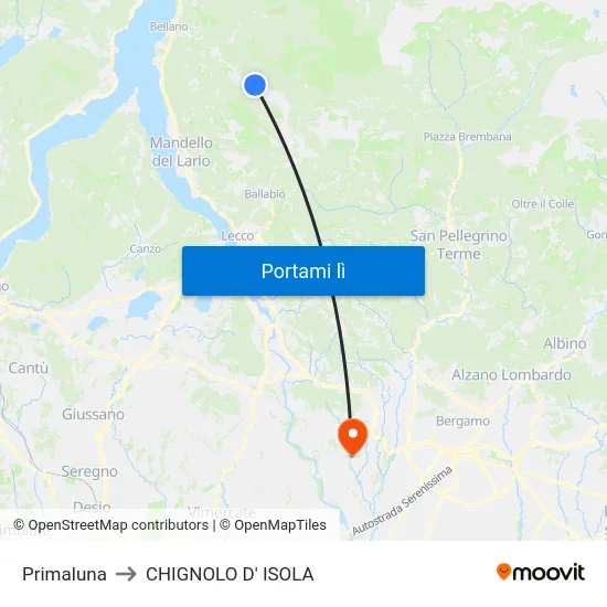 Primaluna to CHIGNOLO D' ISOLA map