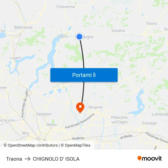 Traona to CHIGNOLO D' ISOLA map