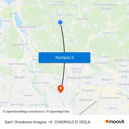Sant' Omobono Imagna to CHIGNOLO D' ISOLA map
