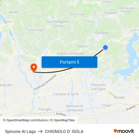 Spinone Al Lago to CHIGNOLO D' ISOLA map