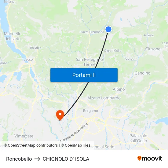Roncobello to CHIGNOLO D' ISOLA map