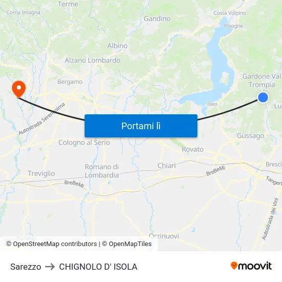 Sarezzo to CHIGNOLO D' ISOLA map