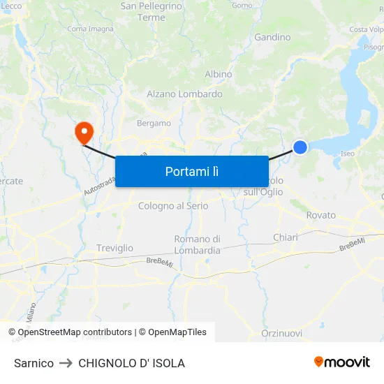Sarnico to CHIGNOLO D' ISOLA map