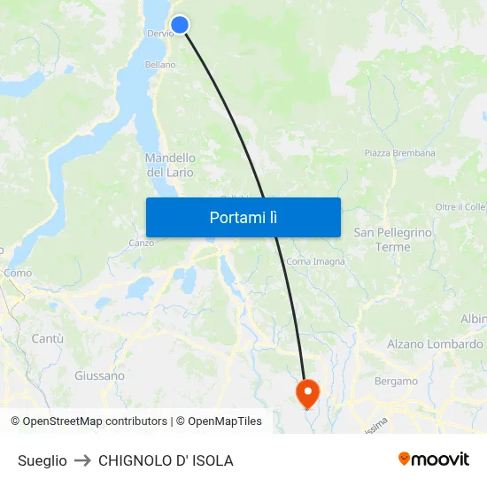 Sueglio to CHIGNOLO D' ISOLA map