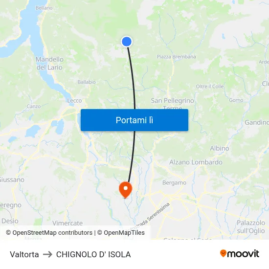Valtorta to CHIGNOLO D' ISOLA map