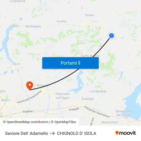 Saviore Dell' Adamello to CHIGNOLO D' ISOLA map