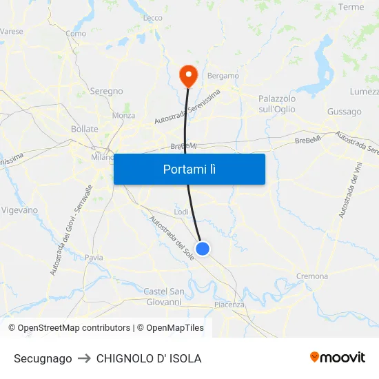 Secugnago to CHIGNOLO D' ISOLA map