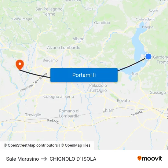 Sale Marasino to CHIGNOLO D' ISOLA map