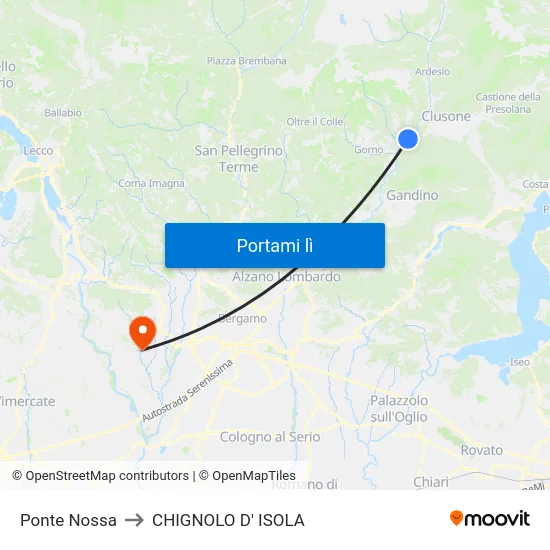 Ponte Nossa to CHIGNOLO D' ISOLA map