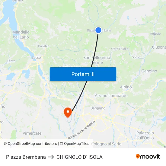 Piazza Brembana to CHIGNOLO D' ISOLA map