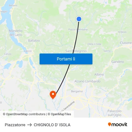 Piazzatorre to CHIGNOLO D' ISOLA map