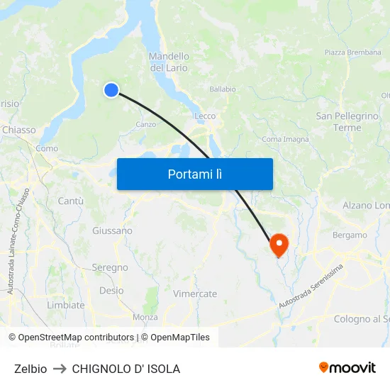 Zelbio to CHIGNOLO D' ISOLA map