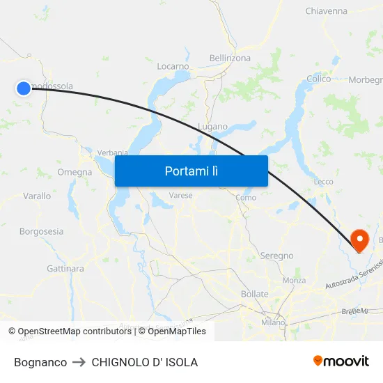 Bognanco to CHIGNOLO D' ISOLA map