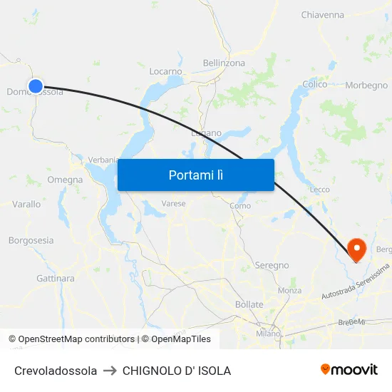 Crevoladossola to CHIGNOLO D' ISOLA map
